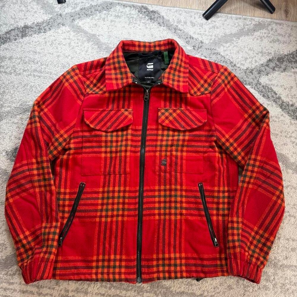 G-Star RAW Jacket Women Medium Plaid Naval Overshirt Wool Blend D20044-C840-6543